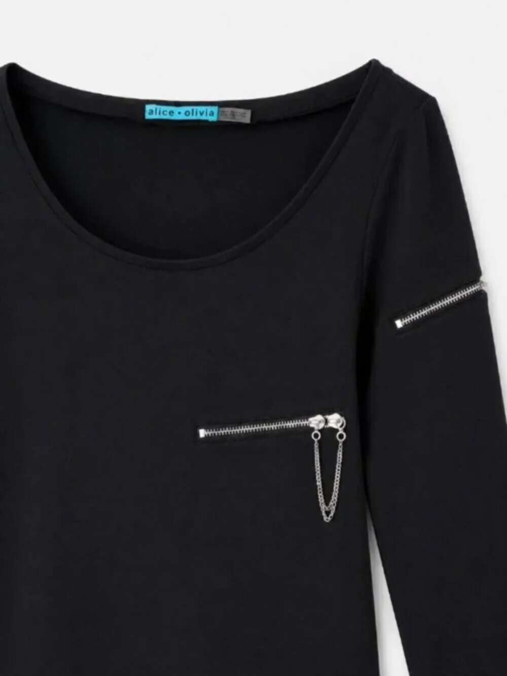 RARE Alice + Olivia Minimalist Y2K Zipper Detail Sweater Minidress Black - Picture 5 of 10